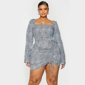 PLT Abstract Speckled Print Long Sleeve Curvy Mini Charcoal Black White - sz 24